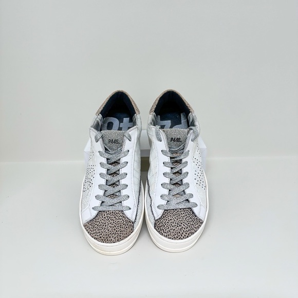 NEW P448 John Low Top Cheetah Print Textured Leather Sneakers in Metallic Silver - Picture 6 of 8